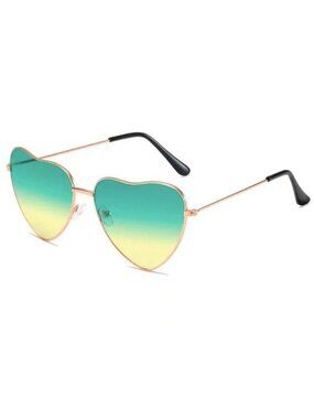 Heart-Shaped Green to Yellow Gradient Lenses Sunglasses With Gold Frame